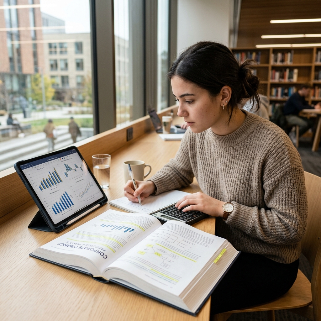 Student studying with Texas Instruments BA II Plus